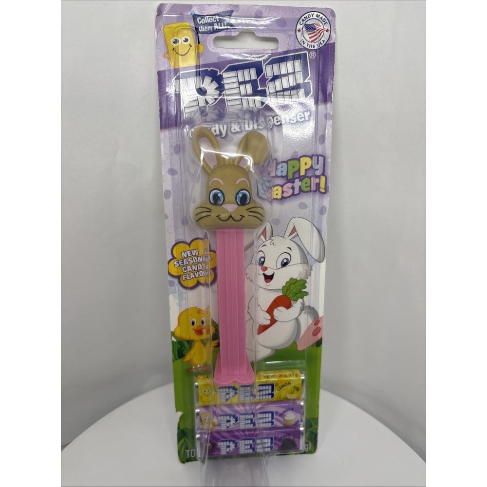 Exclusive Limited Easter‎ PEZ dispenser: Pink Bunny Happy Easter Sealed On Card